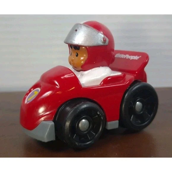 Fisher-Price Little People Wheelies Red Race Car #7 White Shirt Red White Helmet - Picture 1 of 7